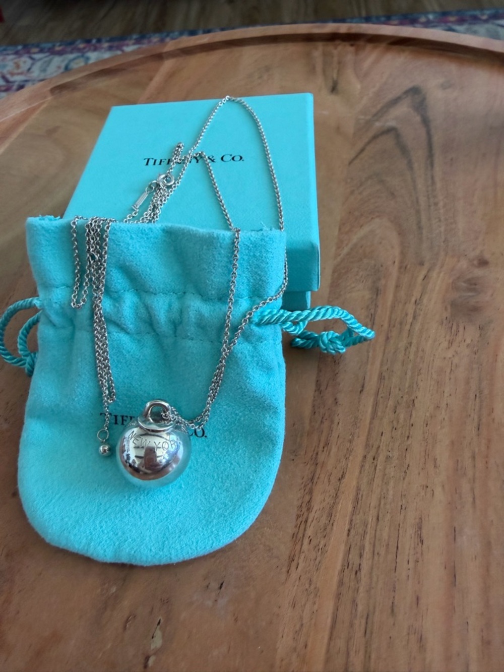 Tiffany & Co. Silver Round Pendant Necklace with Signature Blue Pouch